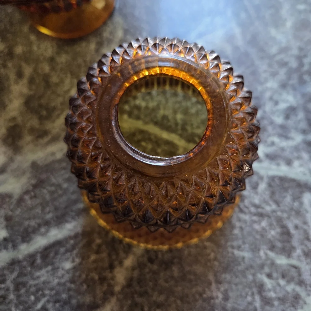Indiana Glass Amber Pressed Pedestal Votive Holder